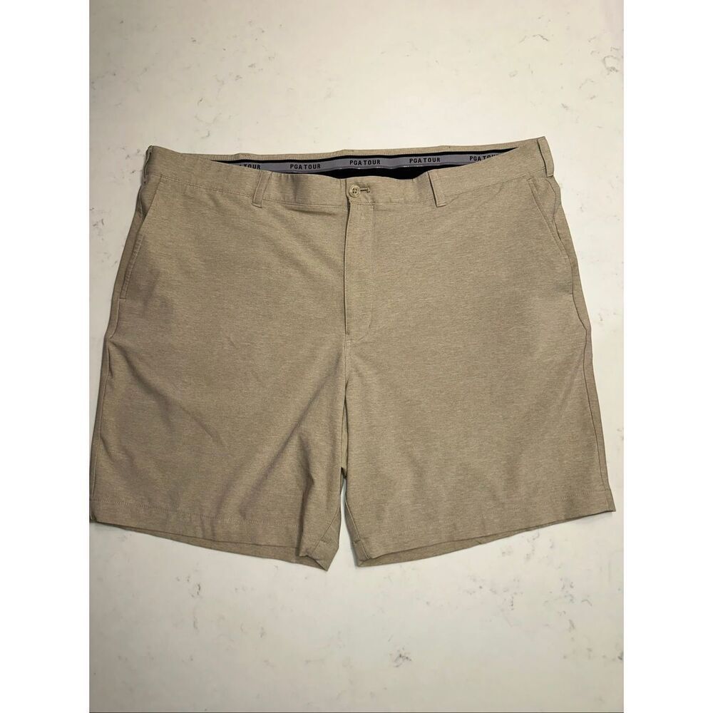 PGA Tour Shorts Mens 42 Tan Khakis Flat Front Active Waistband Golf